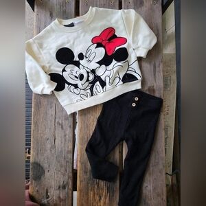 ZARA DISNEY SZ 6-9M VGUC (2) PC set MINNIE MICKEY KISS sweatshirt Black leggings